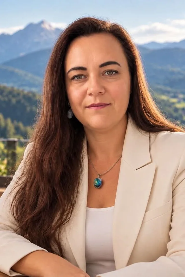 Sybilla Wiśniewska — doradca finansowy Phinance S.A., na tarasie z widokiem na góry